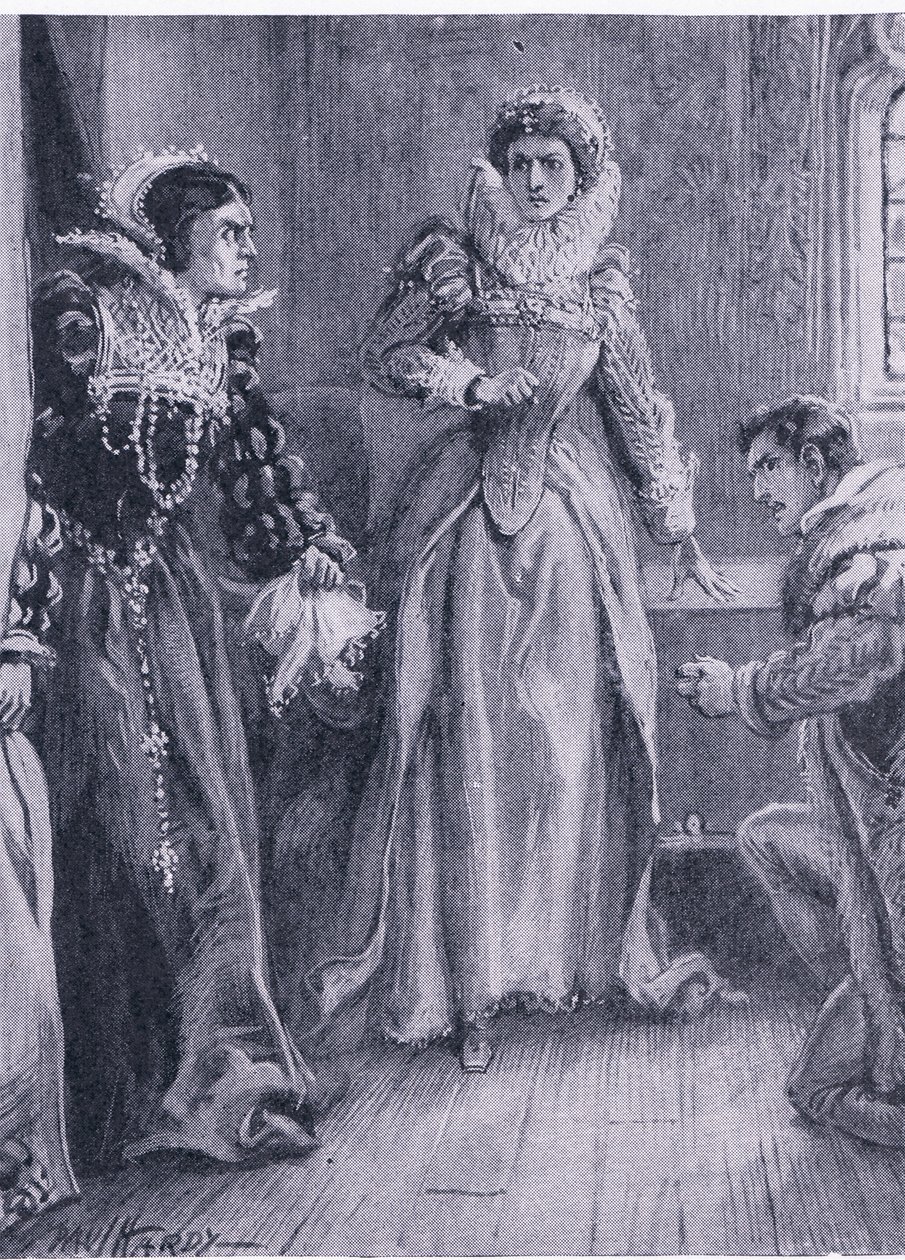 Królowa Mary Elżbieta i Courtenay odpowiem na to pytanie zawołała Mary odrzucając Arras, ilustracja z The Worlds Library of Best Books, c.1940 autorstwa Paul Hardy