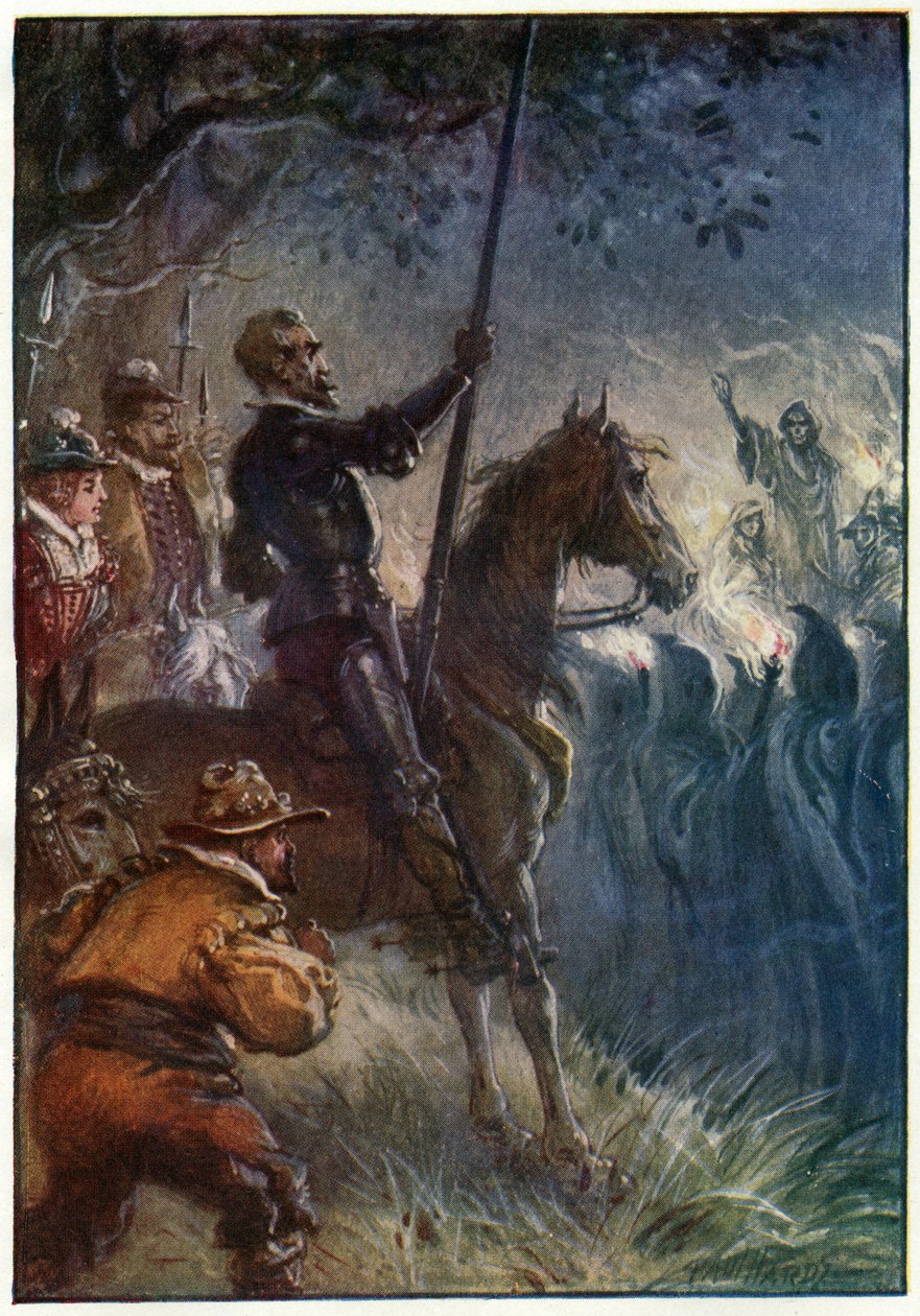 Następnie postać w sukni wstała, ilustracja z „Przygód Don Kichota”, wydanej przez G. Bell und Sons, Ltd., 1911 autorstwa Paul Hardy