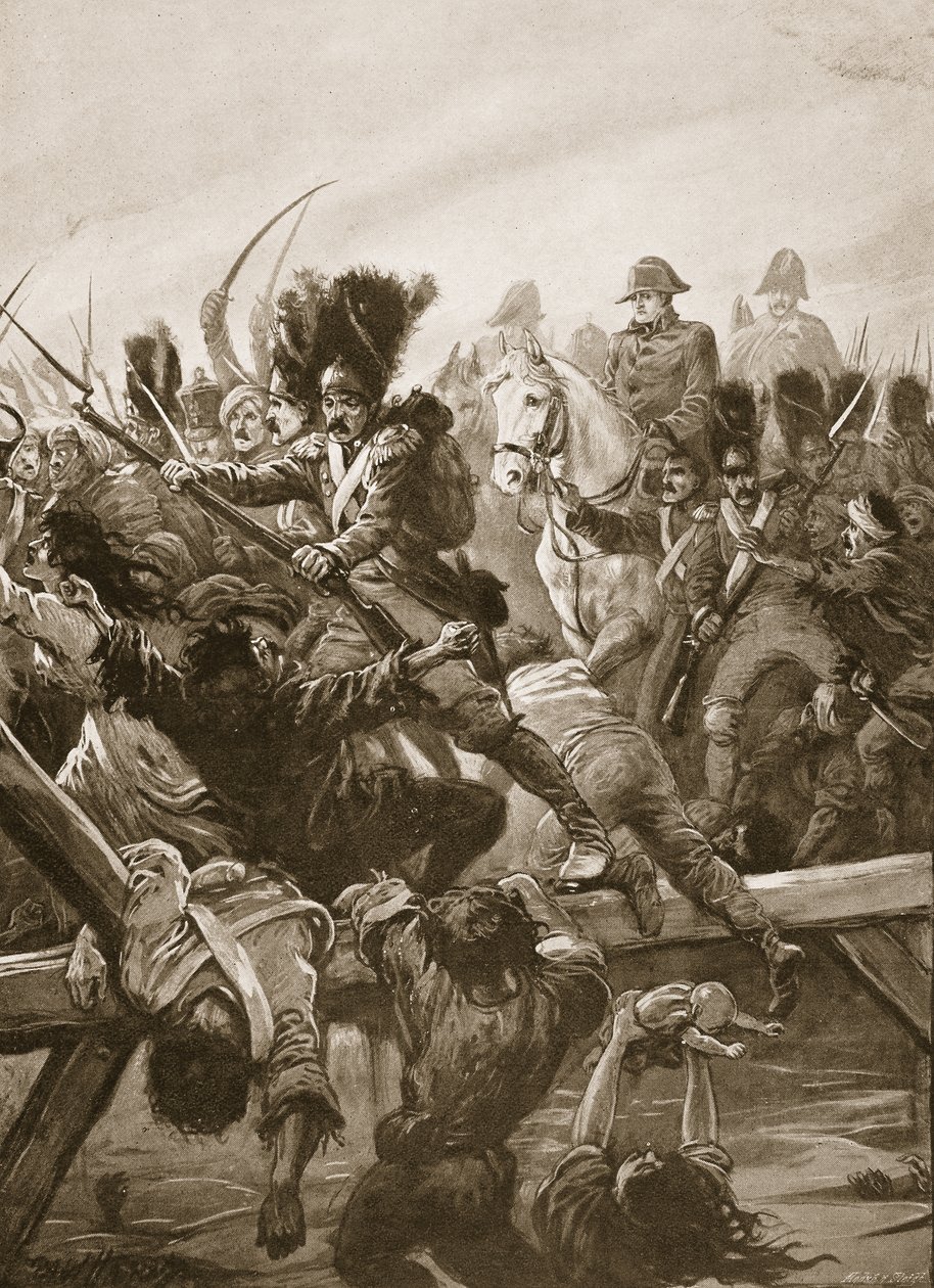 Kiedy widziano, jak resztki gwardii torują drogę cesarzowi, nastąpił pośpiech, ilustracja z „Bitwy XIX wieku” autorstwa Archibalda Forbesa, G.A. Henty i major Arthur Griffith autorstwa Paul Hardy