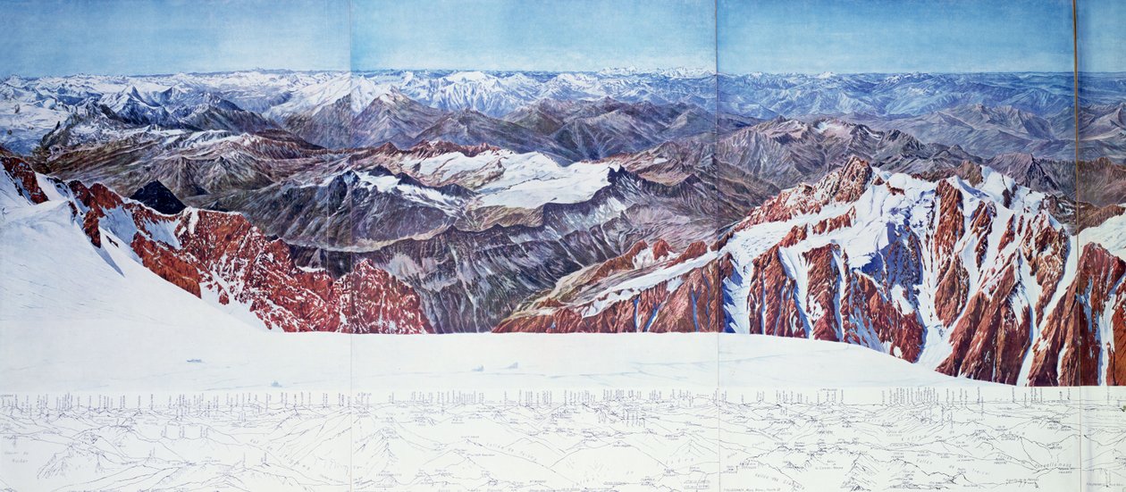 Panoramiczny widok na szczyt Pelvoux (sommet du Pelvoux) w Masywie des Ecrins, francuskie Alpy (fotograwiura) (patrz także 404291) autorstwa Paul Helbronner