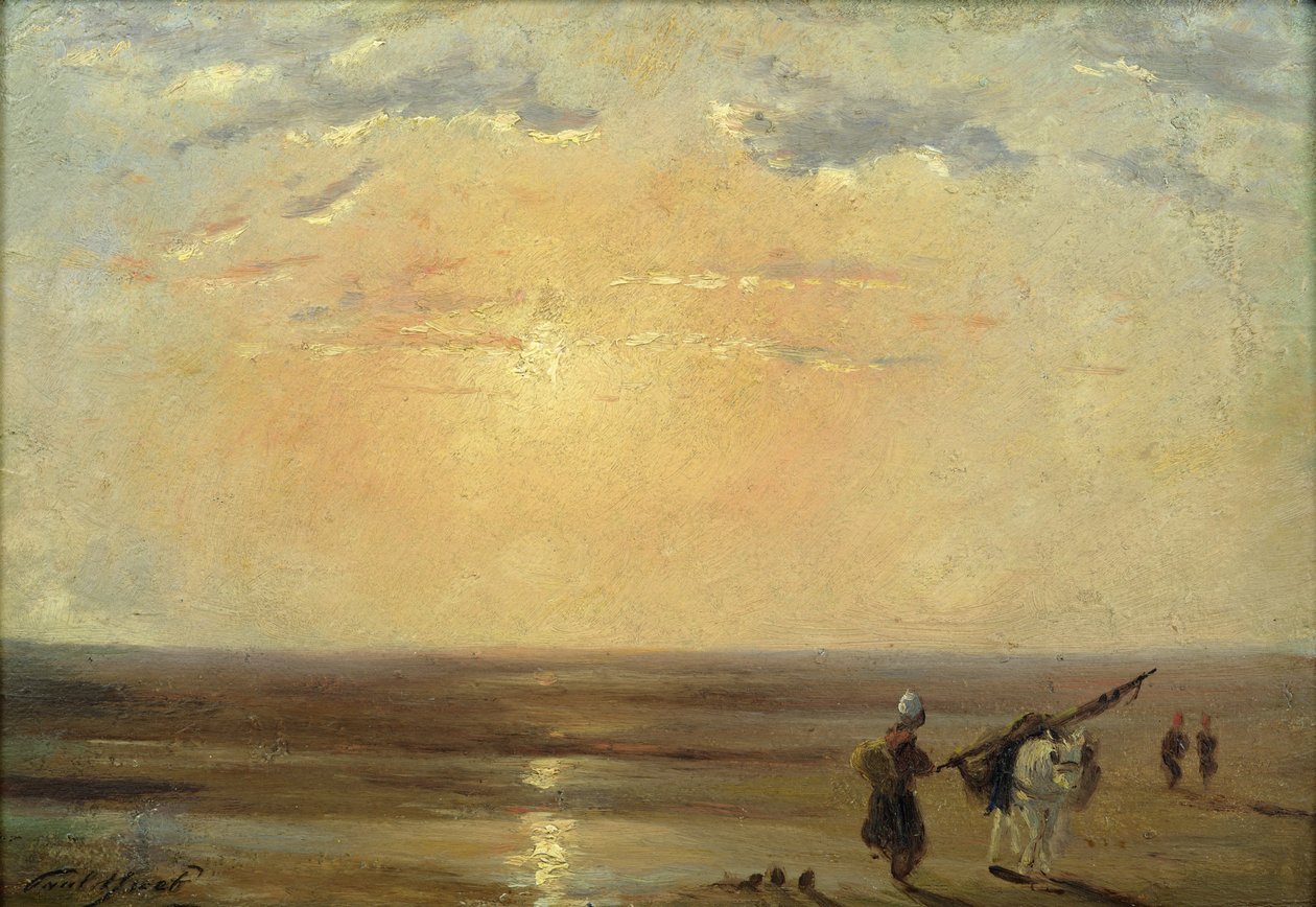 Plaża w Trouville z zachodzącym słońcem autorstwa Paul Huet
