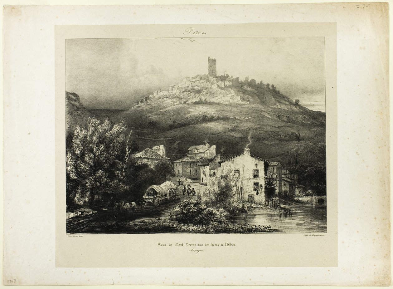 Wieża Mont-Perrou, widziana z brzegów Allier (Owernia) autorstwa Paul Huet