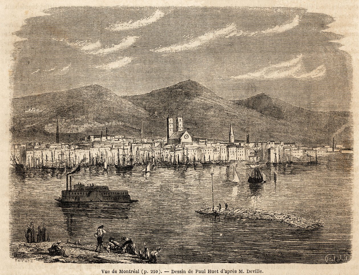 Widok Montrealu, rysunek Paula Hueta (1803-1869), ilustrujący wyprawy do Ameryki Północnej w latach 1854-1855, autorstwa L. Deville