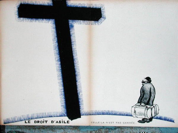 Krzyż chrześcijański i prawo do azylu, ilustracja z „Parlons Francais” autorstwa Paul Iribe