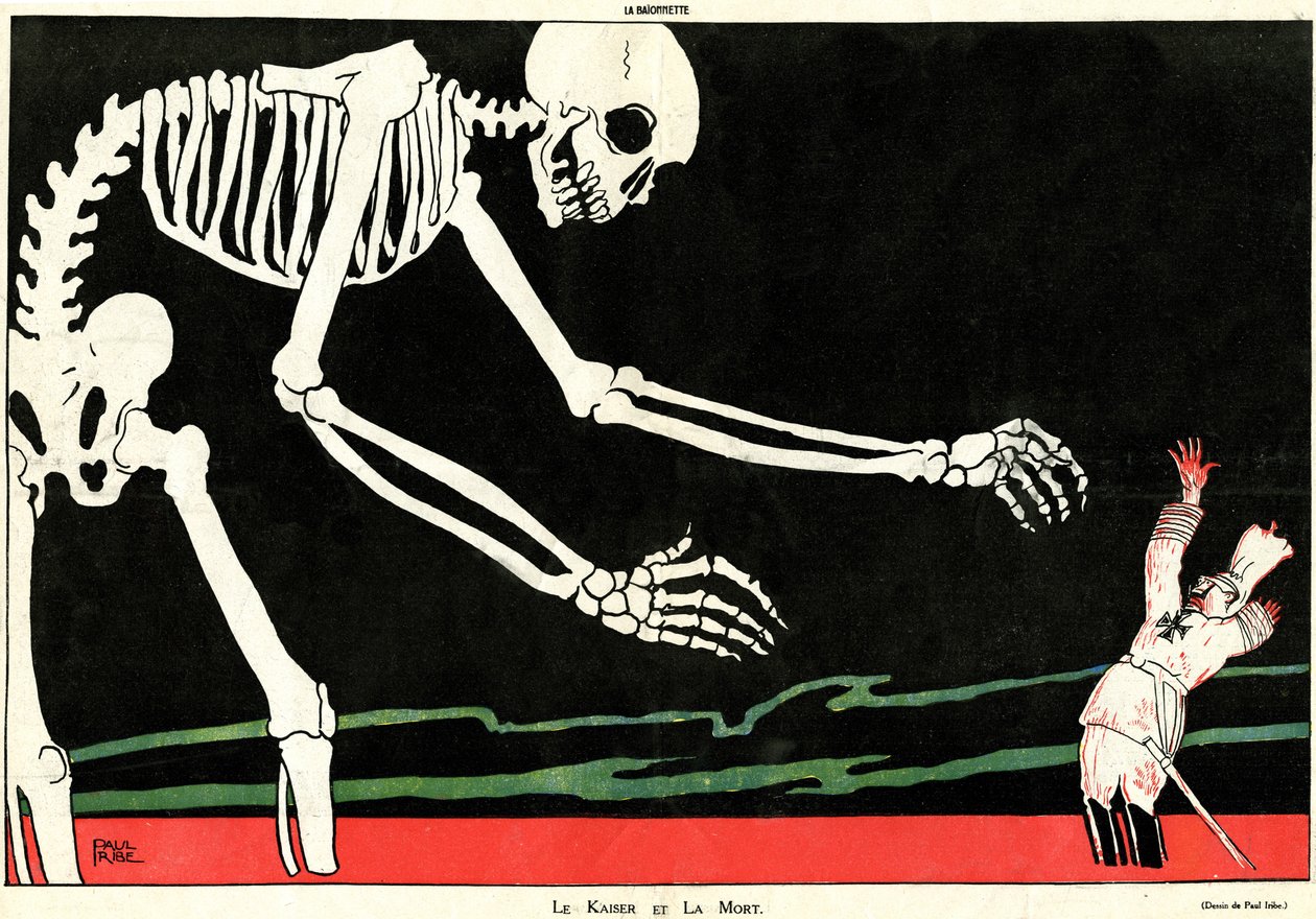 Kajzer i śmierć z Kamerad!, wydanie specjalne „La Baionnette”, nr 18, 4 listopada 1915 (kolor lito) autorstwa Paul Iribe