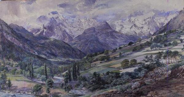 Alpejski widok (akwarela) autorstwa Paul Jacob Naftel