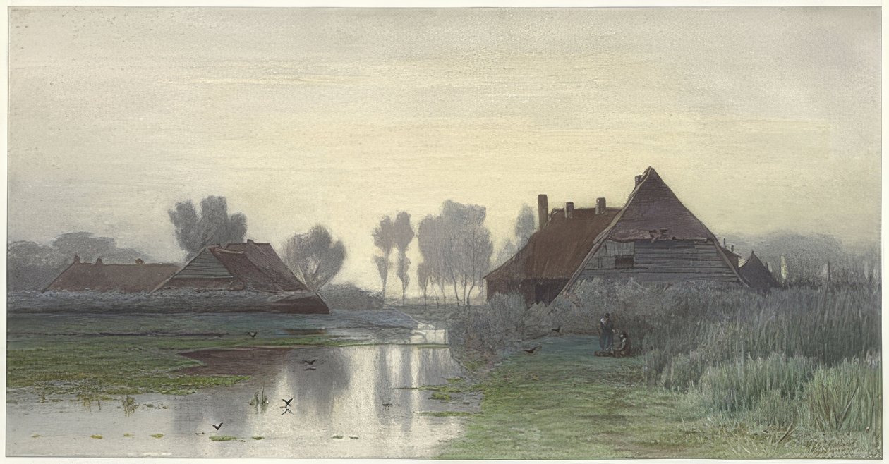 Gospodarstwa wiejskie w porannej mgle. 1838-1903 autorstwa Paul Joseph Constantin Gabriel