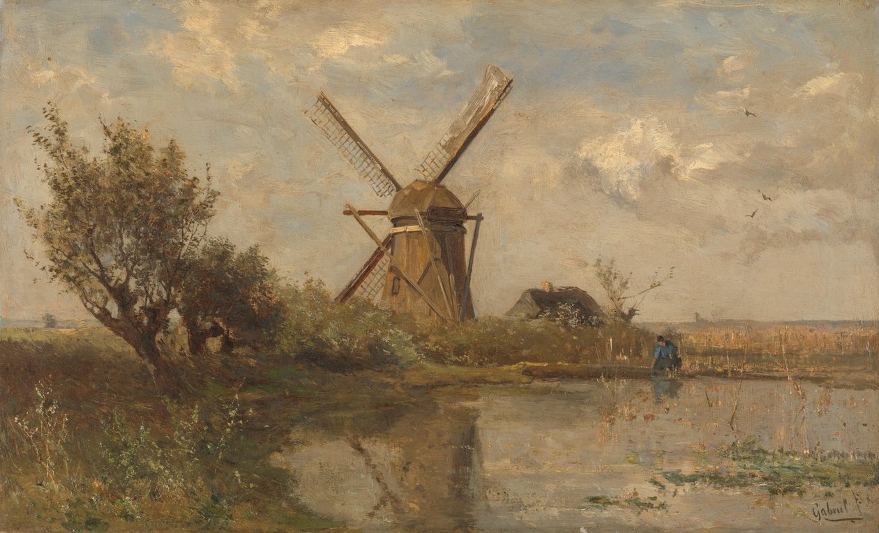 Wiatrak na stawie autorstwa Paul Joseph Constantin Gabriël (signed by artist)
