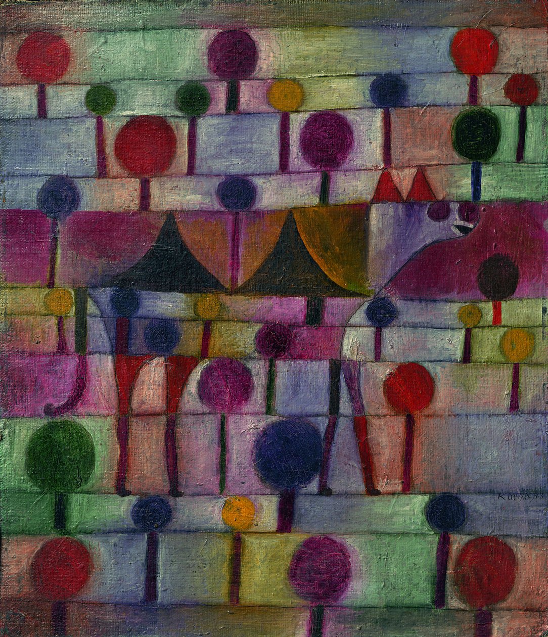 Wielbłąd w rytmicznym krajobrazie drzew, 1920 autorstwa Paul Klee