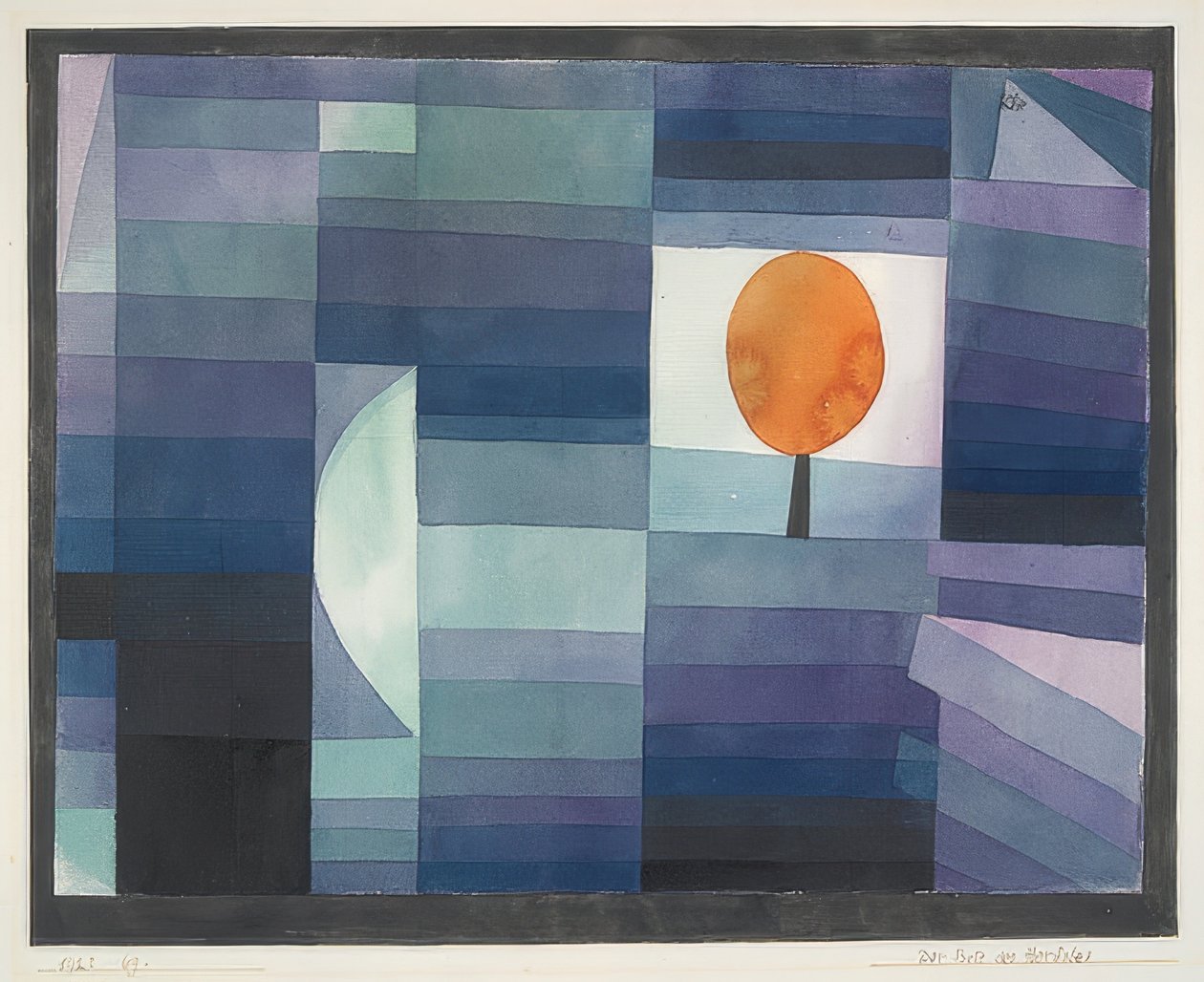 Posłaniec jesieni (gradacja zielono/fioletowa z pomarańczowym akcentem). 1922 autorstwa Paul Klee