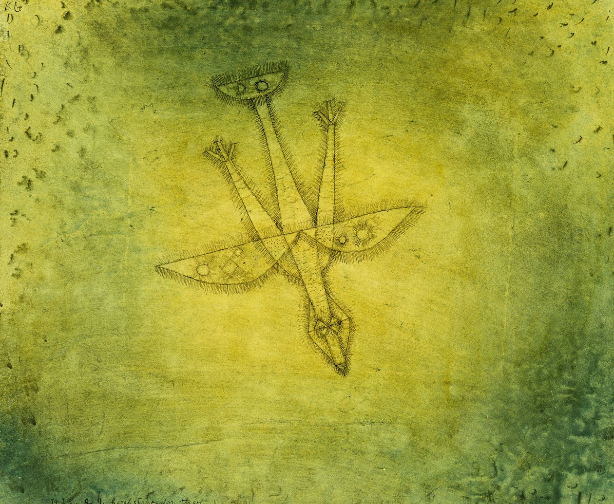 W dół bardziej niepokojącego ptaka; Herabstossender Vogel autorstwa Paul Klee