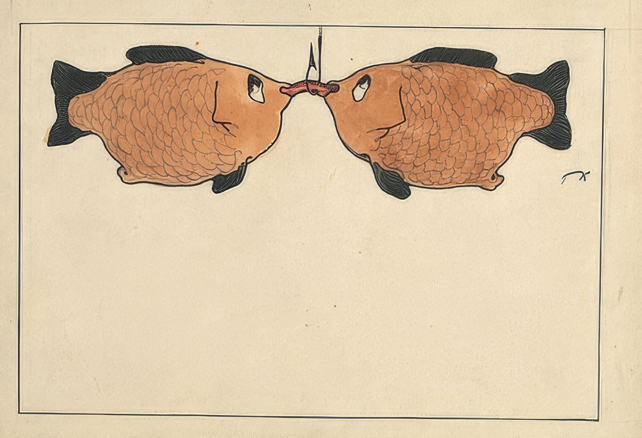 Bez tytułu (dwie ryby, haczyk na ryby, robak). 1901 autorstwa Paul Klee
