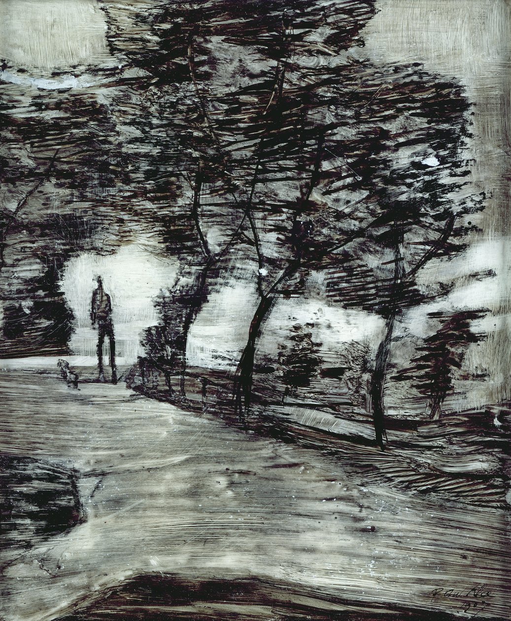 Parkowa ścieżka z wysokim mężczyzną i psem autorstwa Paul Klee