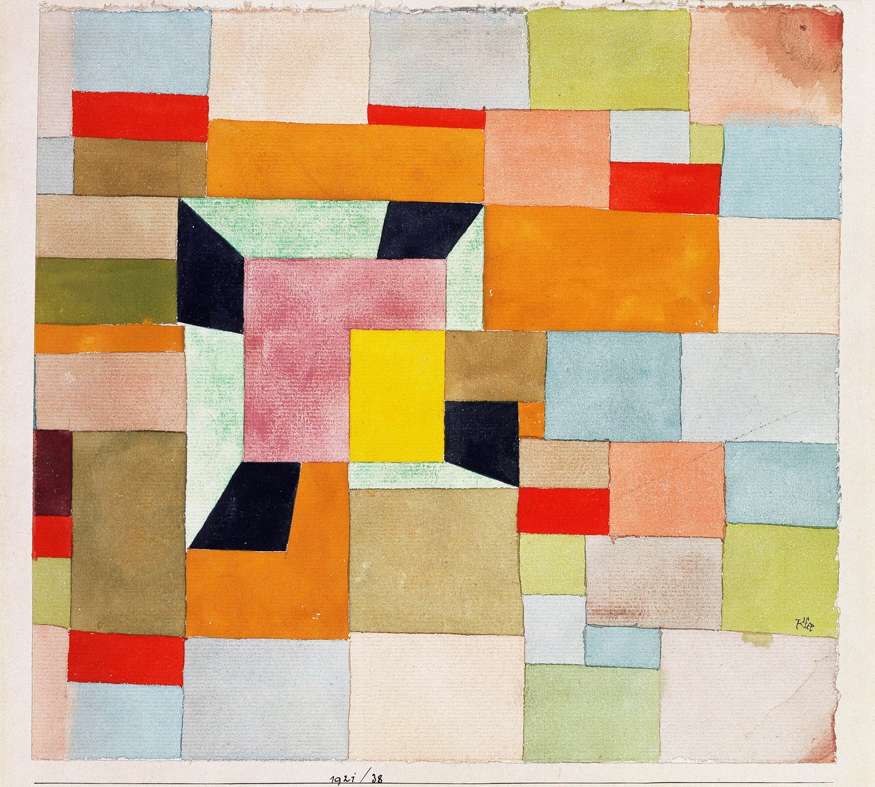 podzielone kolorowe prostokąty; Podział kwadratów kolorów autorstwa Paul Klee