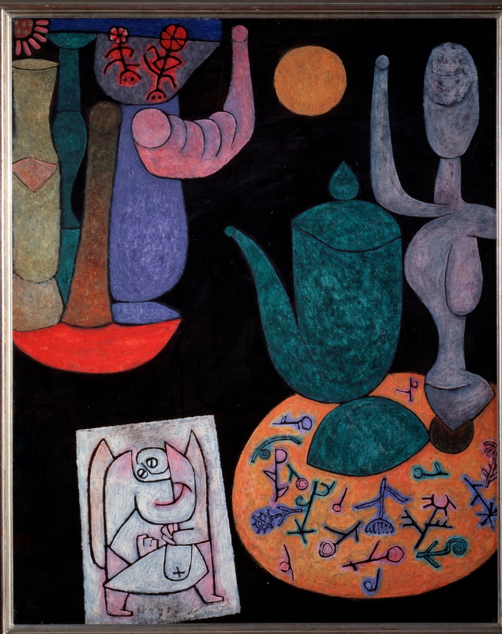 Martwa natura na czarnym tle - malarstwo autorstwa Paul Klee