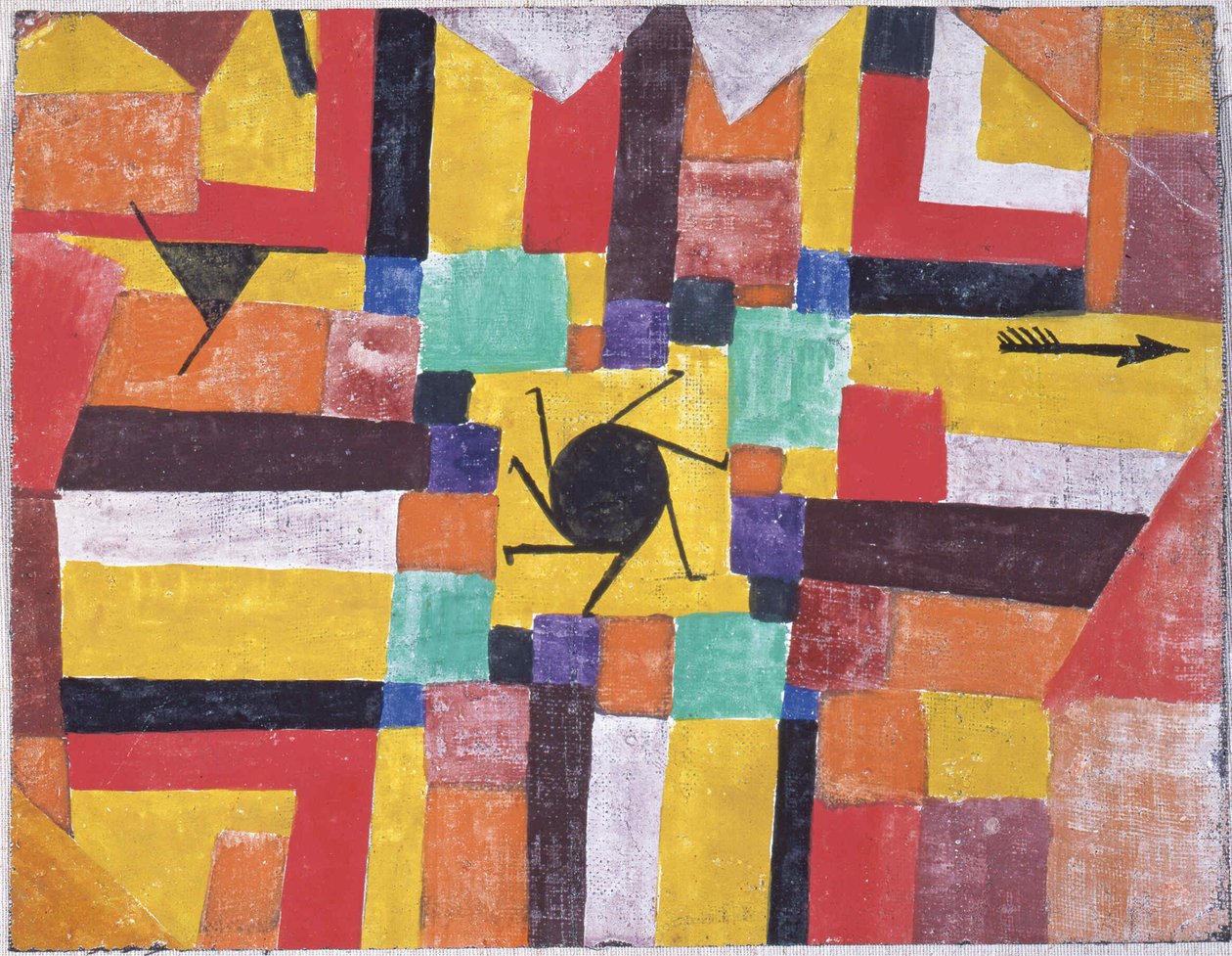 Z obracającym się czarnym słońcem i strzałą, 1919. autorstwa Paul Klee