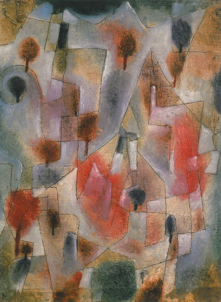 krajobraz z niebieskimi i czerwonymi drzewami, 1920. autorstwa Paul Klee