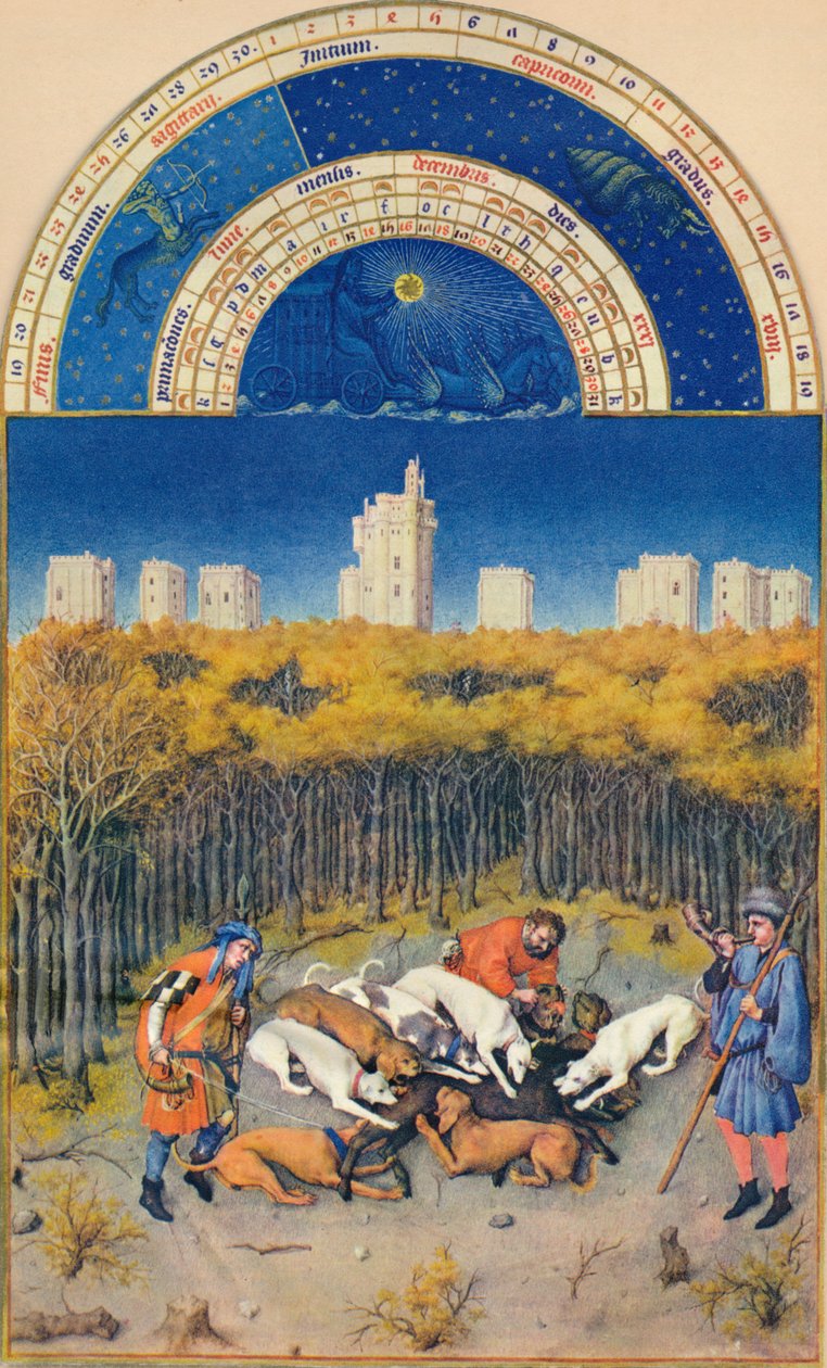 grudzień - Château de Vincennes, XV wiek, 1939. autorstwa Paul Limbourg
