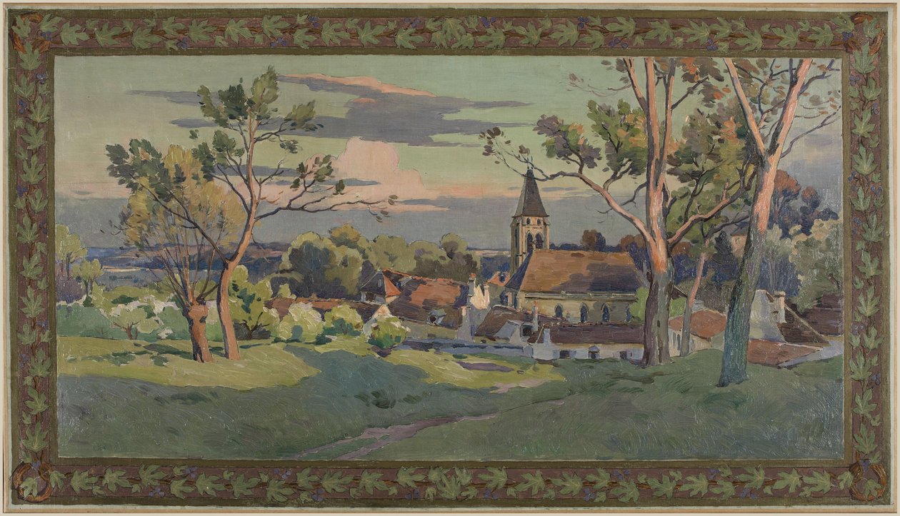 Szkic ratusza w Thiais: wieś z kościołem, ok. 1902 r. (olej na płótnie) autorstwa Paul Léon Felix (attr. to) Schmitt