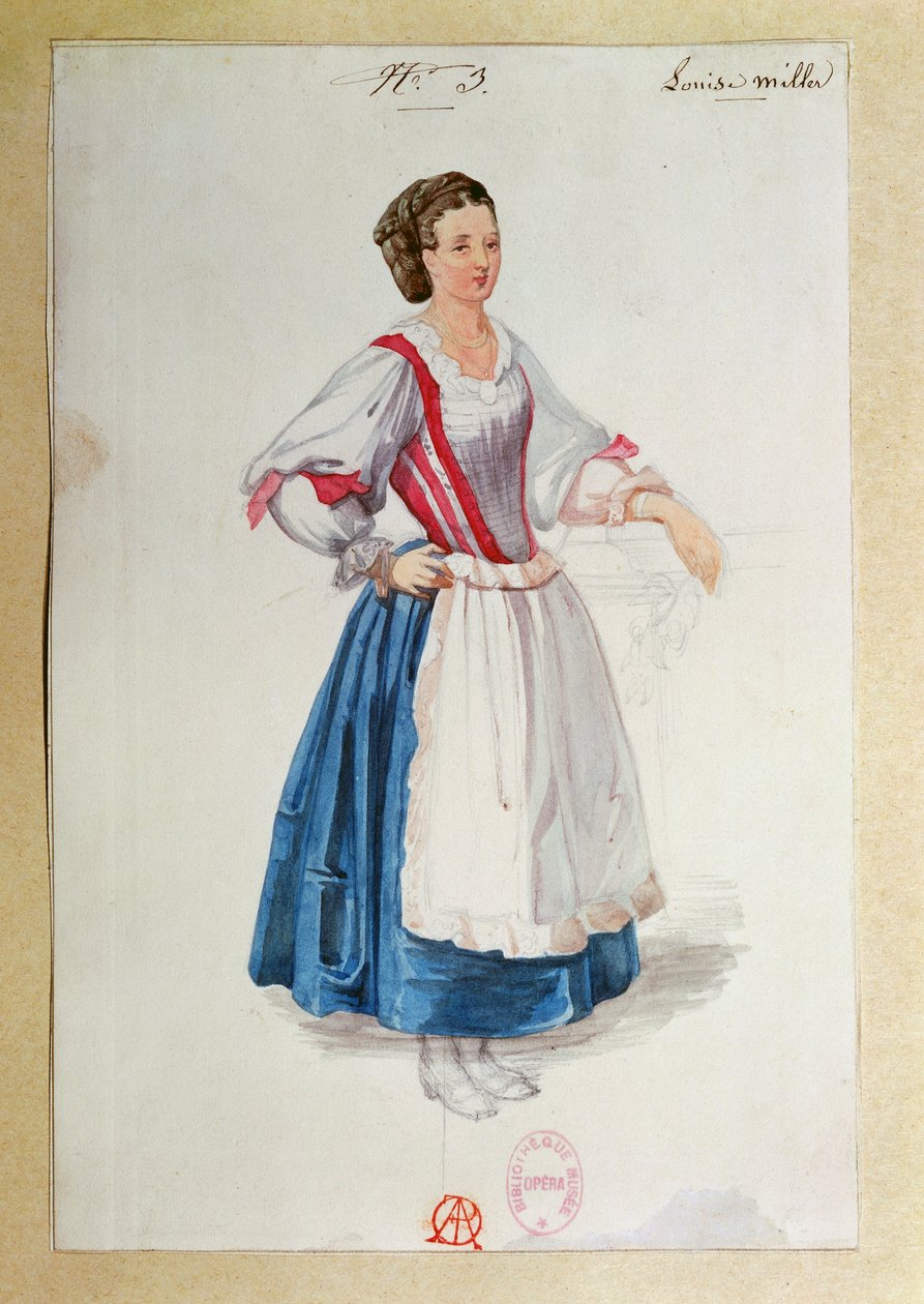 Kostium dla Luisy Miller autorstwa Giuseppe Verdiego, szkic autorstwa Paul Lormier