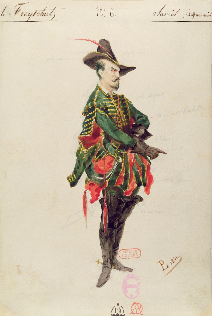 Kostium myśliwego Samiela do opery "Der Freischutz" Carla Marii von Webera (1786-1826) 1841 autorstwa Paul Lormier