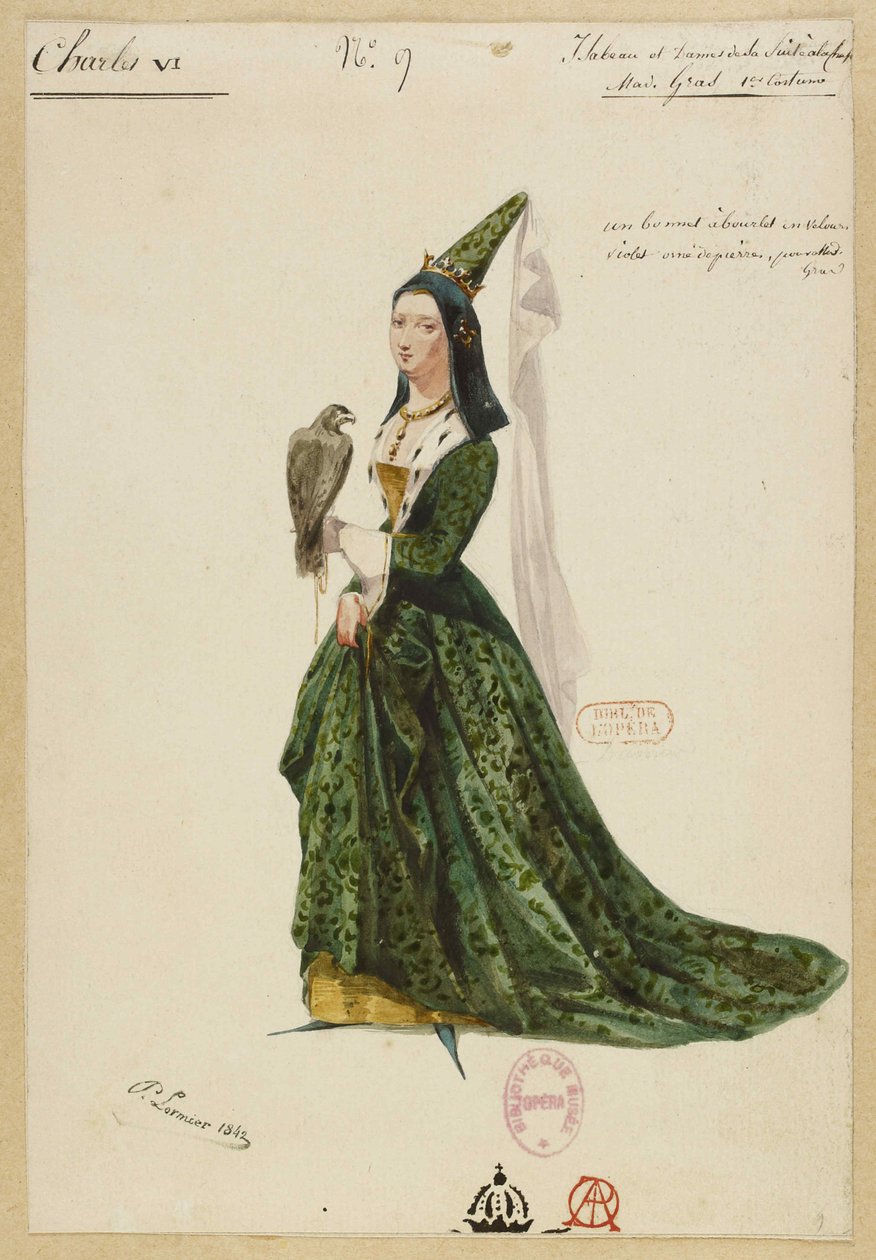 Izabela Bawarska. Projekt kostiumu do opery Karol VI autorstwa Fromental Halévy, 1843. autorstwa Paul Lormier