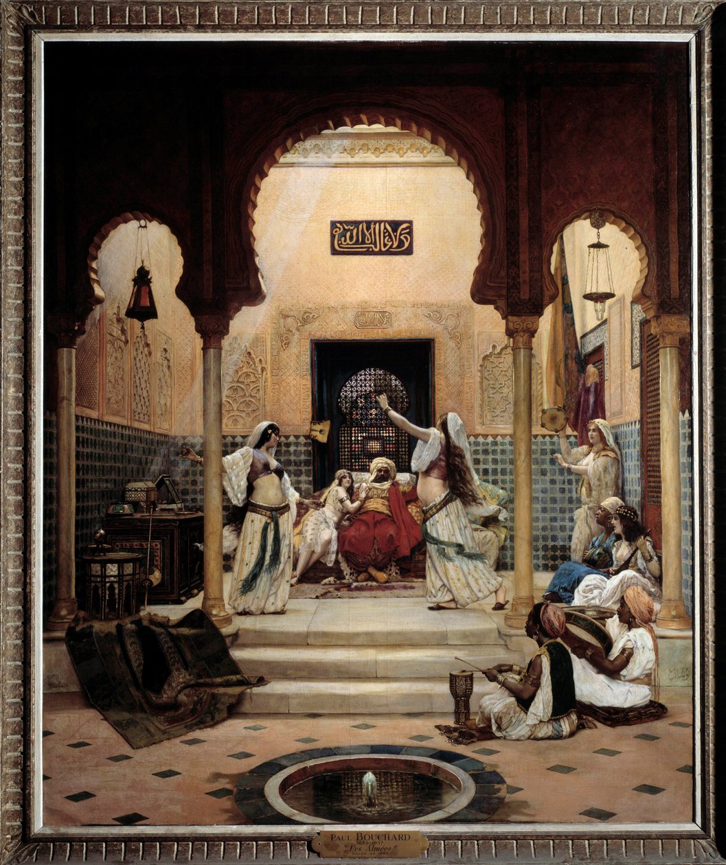 Wschodnie tancerki (brzuch) w haremie odwracają uwagę paszy. Malarstwo Paula Boucharda (1853-1937) 1893 Sun. 1,6x1,3 m Paryż, musee d