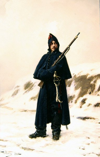 Żołnierz w śniegu autorstwa Paul Louis Narcisse Grolleron
