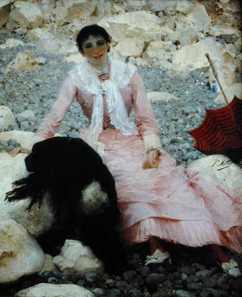 Portret żony artysty na plaży (olej na płótnie) autorstwa Paul Mathey