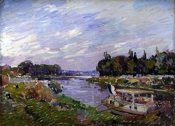 Przycumowana łódź wycieczkowa autorstwa Paul Mathieu