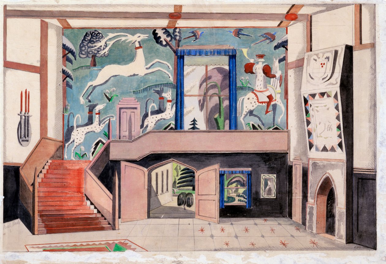Wystrój wnętrz, ok. 1920-30 (akwarela na papierze) autorstwa Paul Nash