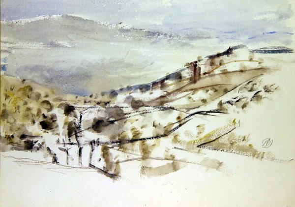 Landscape Emerging, nr 3 (akwarela i kreda na papierze) autorstwa Paul Nash