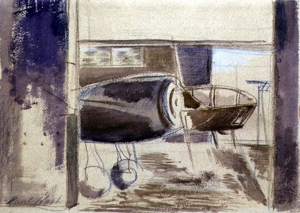 Long-Nosed Blenheim (kreda i akwarela na papierze) autorstwa Paul Nash