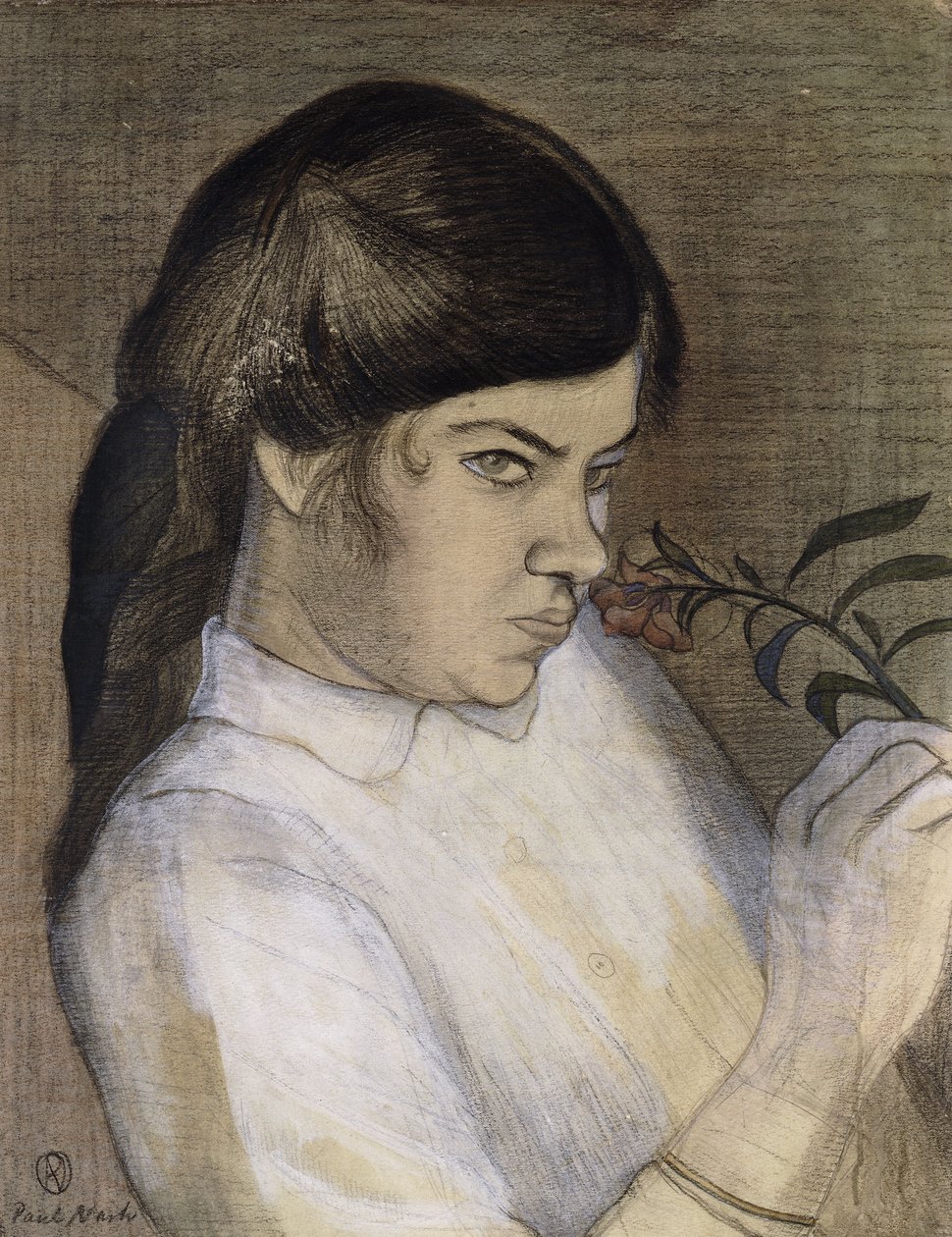Portret Barbary Nash, siostry artysty, ok. 1911-12 (ołówek, kredka czarna i kolorowa, akwarela i farba do ciała he) autorstwa Paul Nash
