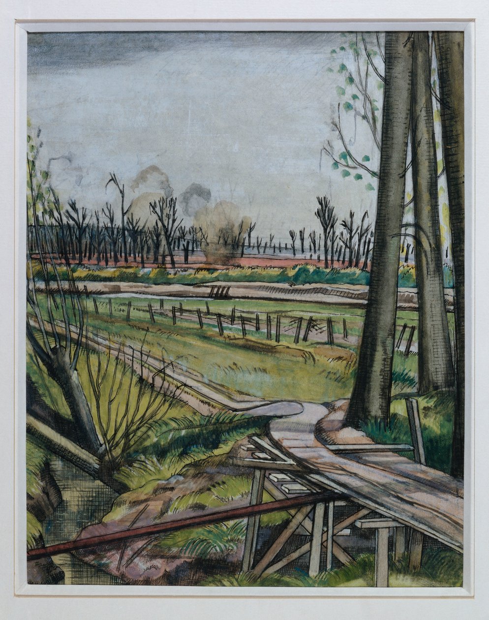 The Ridge, Wytschaete (akwarela, długopis i czarny tusz oraz kolorowa kreda) autorstwa Paul Nash