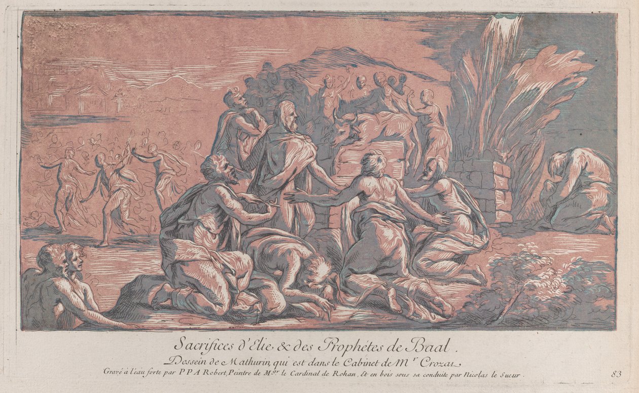 Eliasz wyzywa proroka na ofiarę, ok. godz. 1729, ok. 1729 r. 1729. autorstwa Paul Ponce Antoine Robert