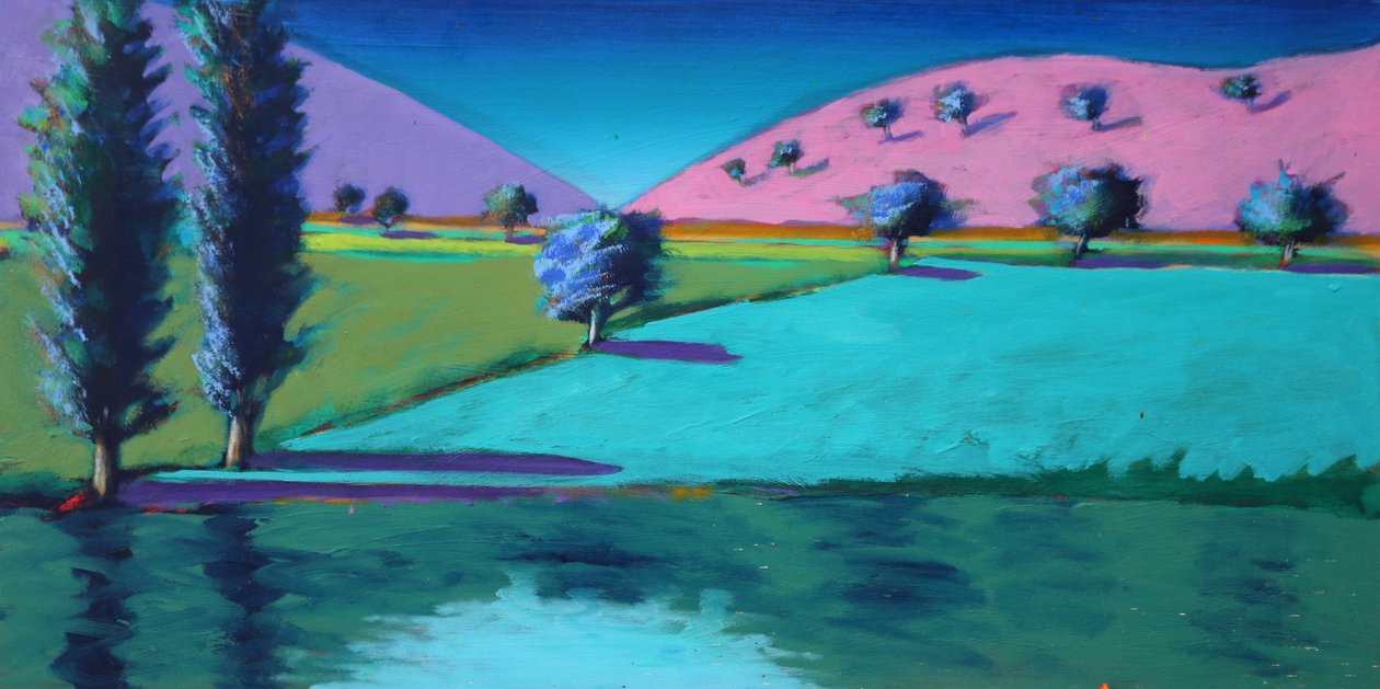 Jezioro Castlemorton, 2021 (akryl na płycie) autorstwa Paul Powis