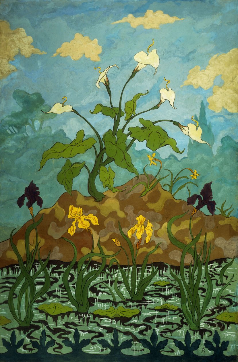 lilie, fioletowe i żółte irysy; Aromes, Iris Violets et Jaunes, 1899 autorstwa Paul Elie Ranson