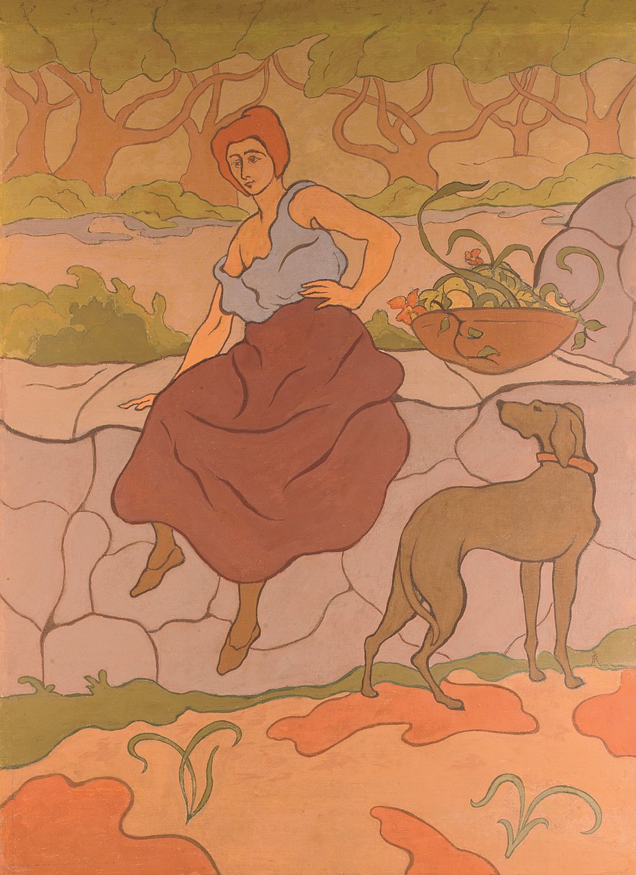 Kobieta i pies z kołnierzem; Kobieta z psem w naszyjniku, ok. 1894-1895 autorstwa Paul Elie Ranson