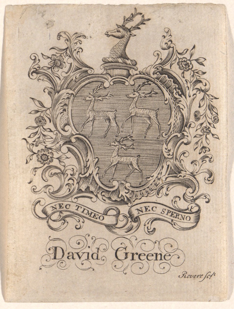 Ekslibris Davida Greene autorstwa Paul Revere