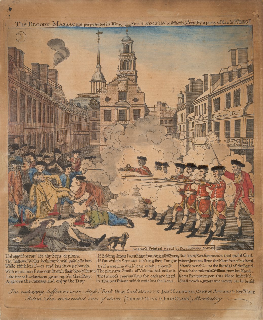 Krwawa masakra dokonana w King-Street Boston 5 marca 1770 przez Partię 29 Regt. autorstwa Paul Revere