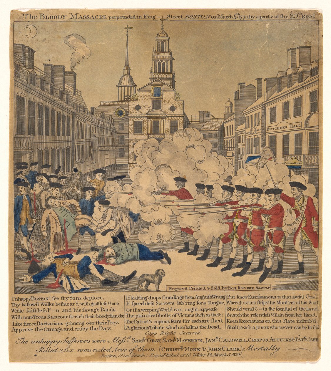Krwawa masakra dokonana na King Street Boston 5 marca 1770 r. autorstwa Paul Revere