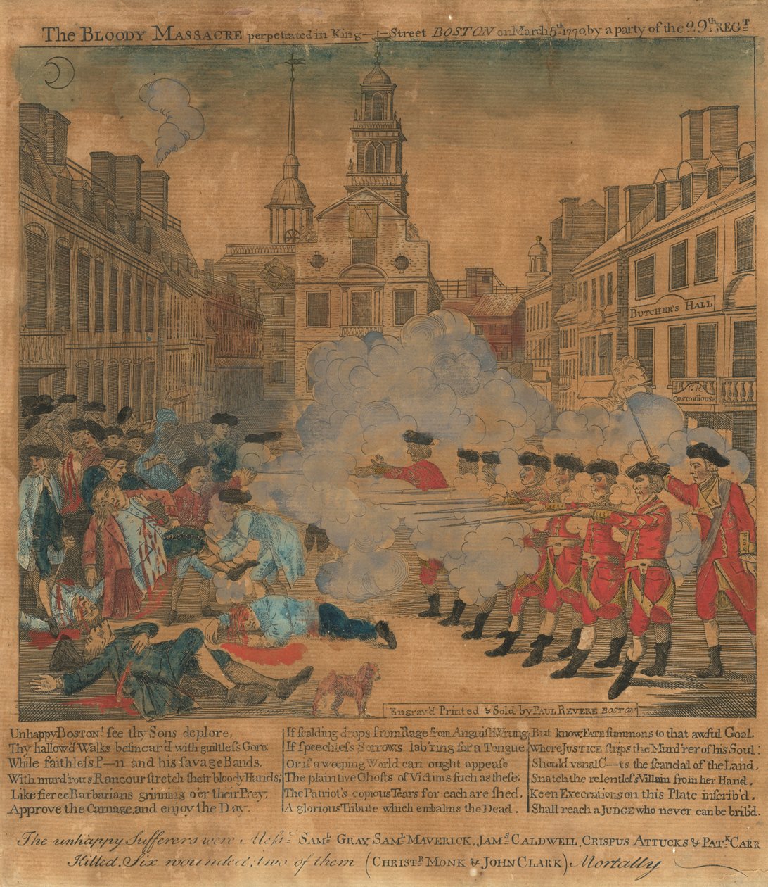 Masakra bostońska autorstwa Paul Revere, after Henry Pelham