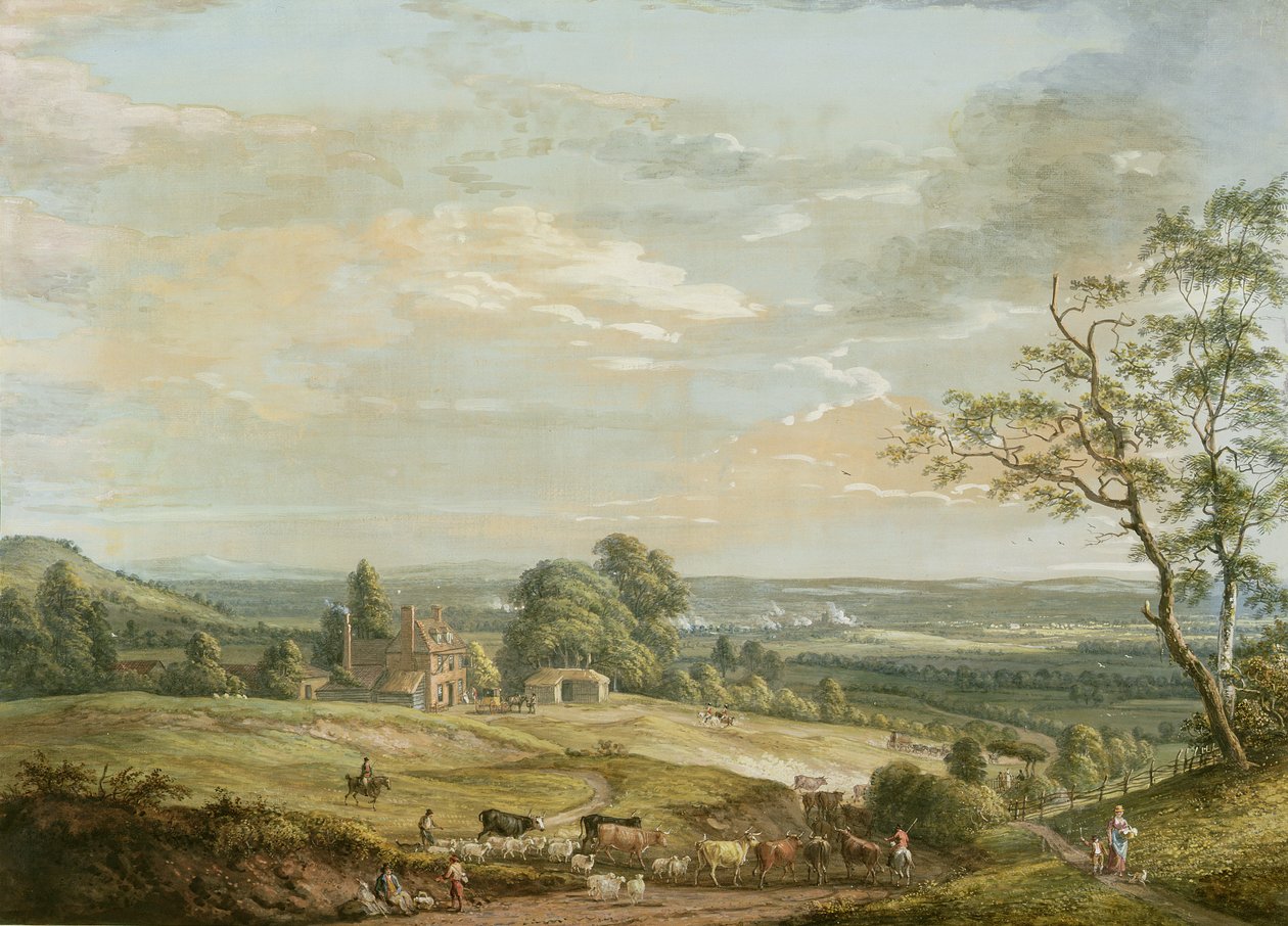 Widok z daleka na Maidstone, z Lower Bell Inn, Boxley Hill (gwasz na papierze) autorstwa Paul Sandby