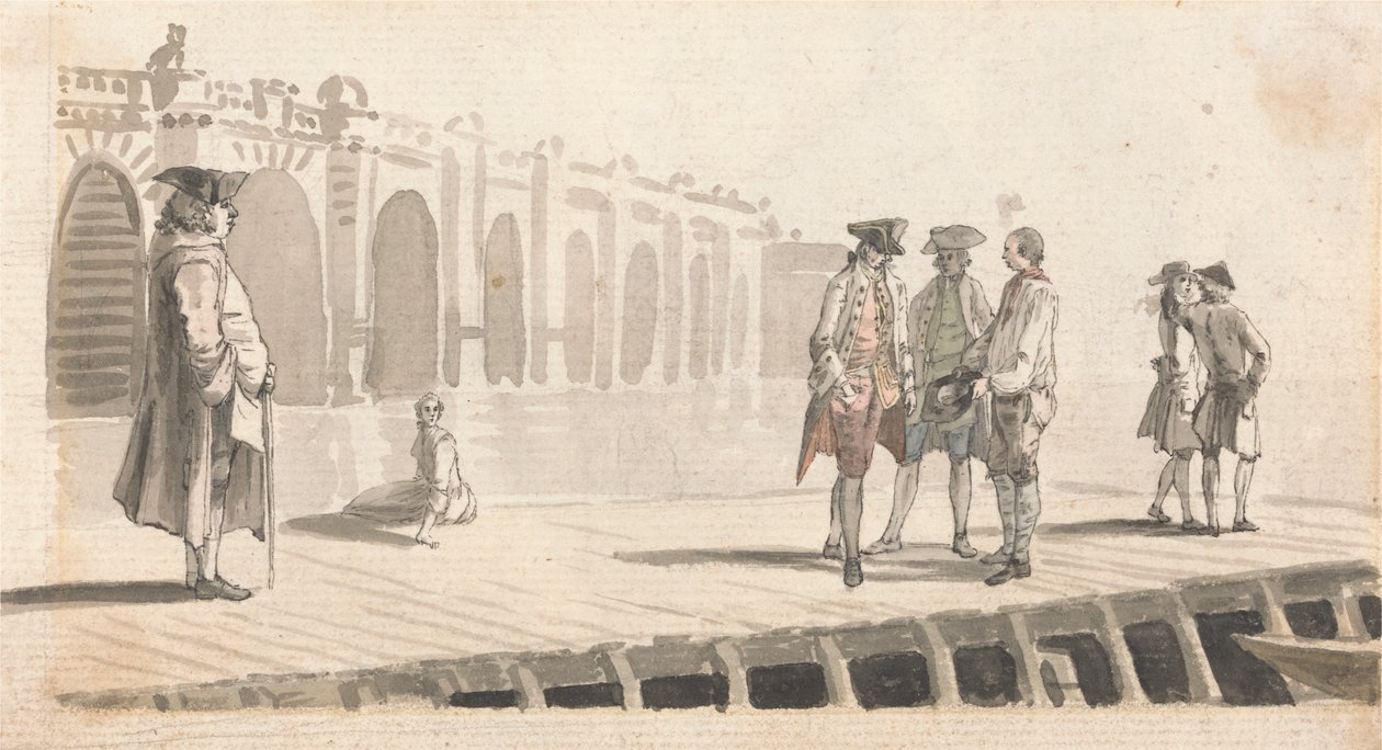 Grupa mężczyzn na Westminster Pier autorstwa Paul Sandby