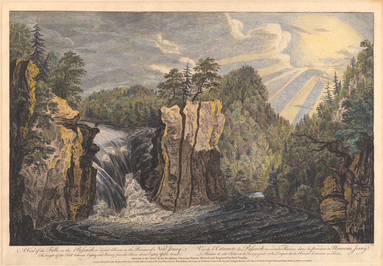 Widok wodospadów rzeki Passaic, czyli Second River, w prowincji New Jersey autorstwa Paul Sandby