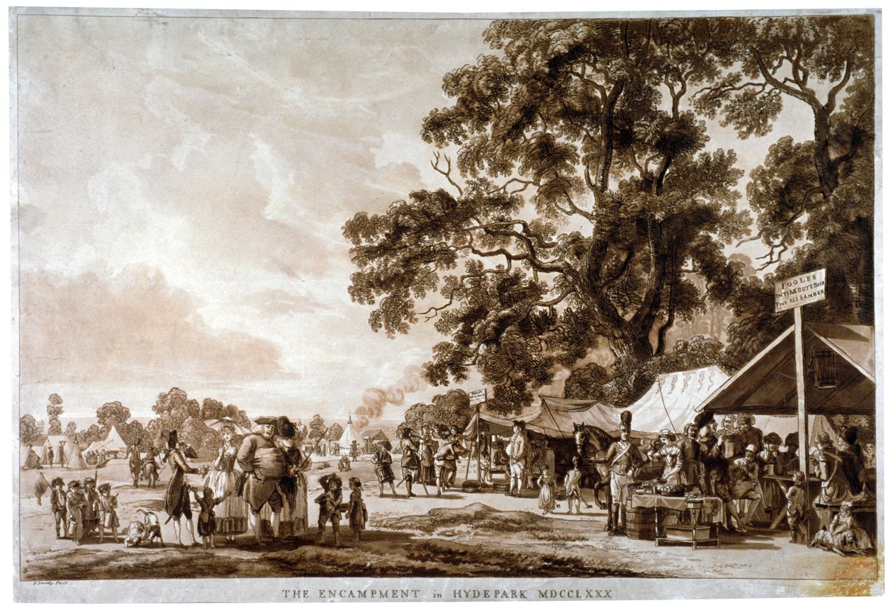 Obóz wojskowy w Hyde Parku, Londyn, 1780 r. autorstwa Paul Sandby