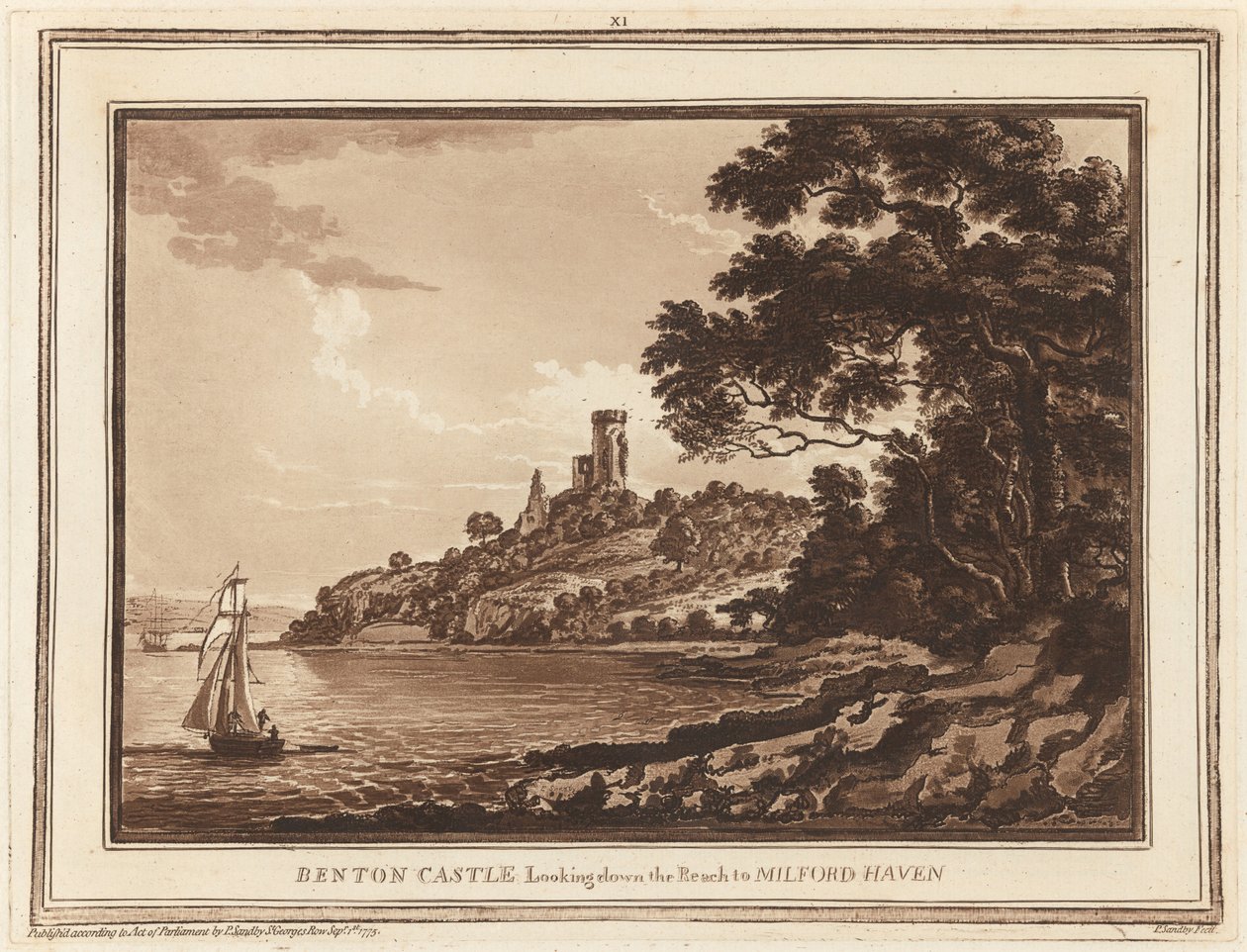 Zamek Benton, patrząc w dół Reach do Milford Haven autorstwa Paul Sandby