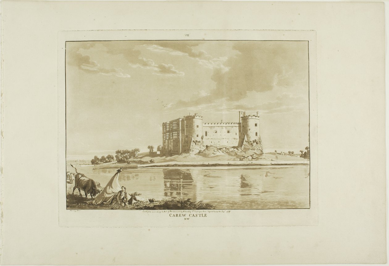 Zamek Carew, płyta ósma z albumu Twelve Views in Wales autorstwa Paul Sandby