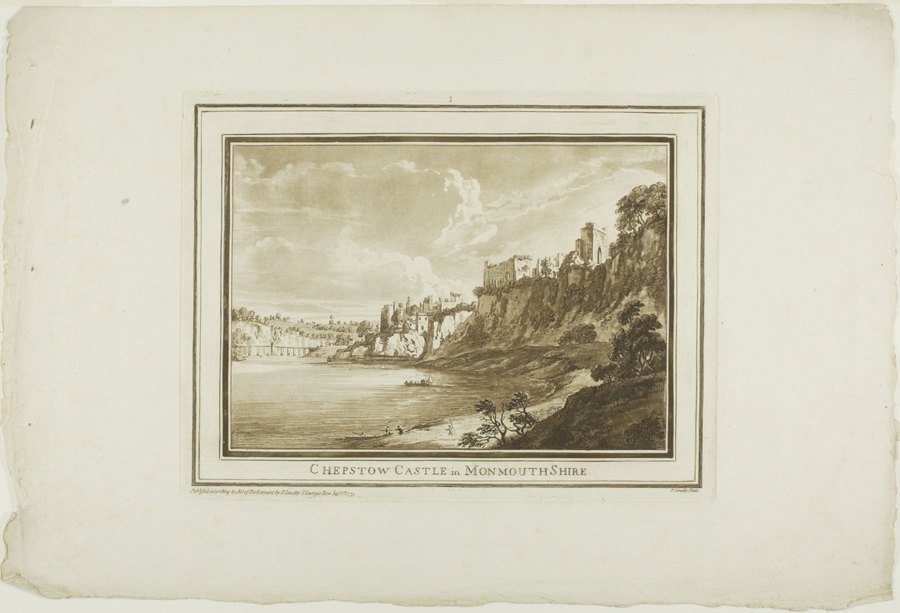 Zamek Chepstow w Monmouth Shire, z Dwunastu widoków w Aquatinta z Rysunków wykonanych na miejscu w Południowej Walii autorstwa Paul Sandby